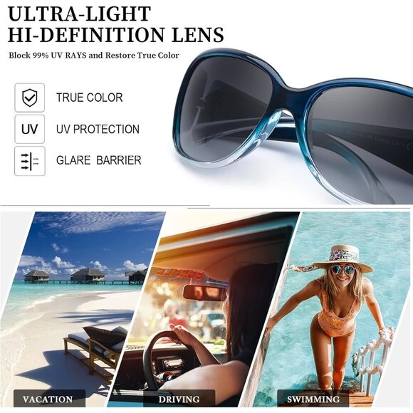Women\'s Polarized Butterfly Sunglasses UV400 Protection Retro Shades 2 Pack